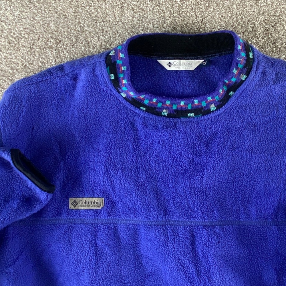 Columbia Sportswear Vintage Fleece Pullover Blue Made in USA Mens M Warm Read